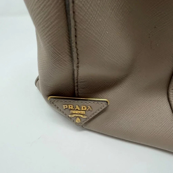 Prada Pattina Flap Satchel Saffiano Leather Medium Bag Purse Taupe - Picture 11 of 16